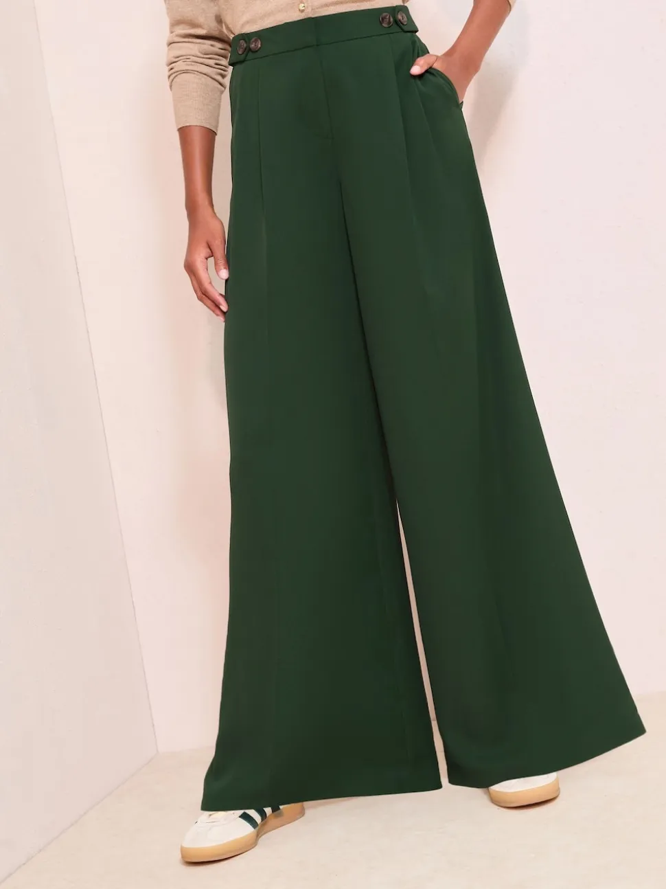 Vert - Friends Like These Pantalons Amples Haut de Gamme à Taille Réglable