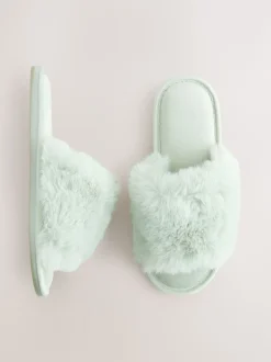 Vert à la menthe - Chaussons curseurs doublés de fausse fourrure