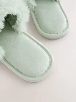 Vert à la menthe - Chaussons curseurs doublés de fausse fourrure