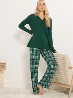 Vert - Long Tall Sally haut de pyjama gaufré à manches longues