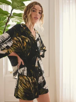 Vert à palmiers - Ensemble Pyjamas Shorts boutonné