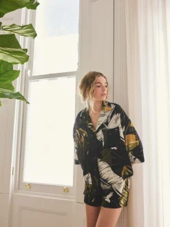 Vert à palmiers - Ensemble Pyjamas Shorts boutonné