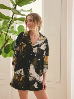 Vert à palmiers - Ensemble Pyjamas Shorts boutonné