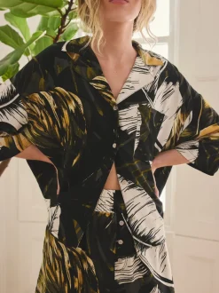 Vert à palmiers - Ensemble Pyjamas Shorts boutonné