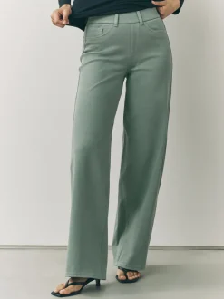 vert - Pantalon large en denim de jersey