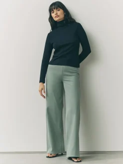 vert - Pantalon large en denim de jersey