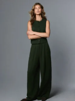 Vert - Pantalon plissé ultra-large