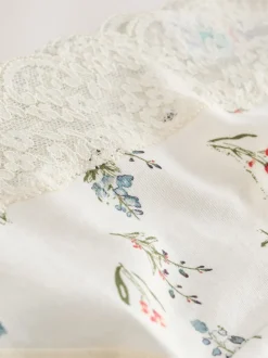 Vert à petites fleurs - Lot de 4 culottes en coton et dentelle