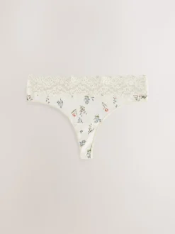 Vert à petites fleurs - Lot de 4 culottes en coton et dentelle