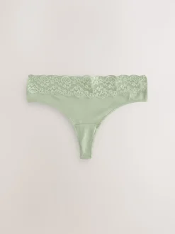 Vert à petites fleurs - Lot de 4 culottes en coton et dentelle