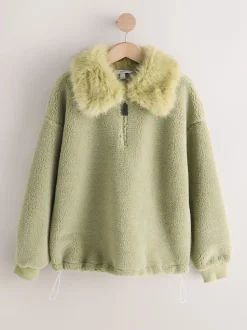 vert - Polaires Borg à col zippé avec col en fourrure