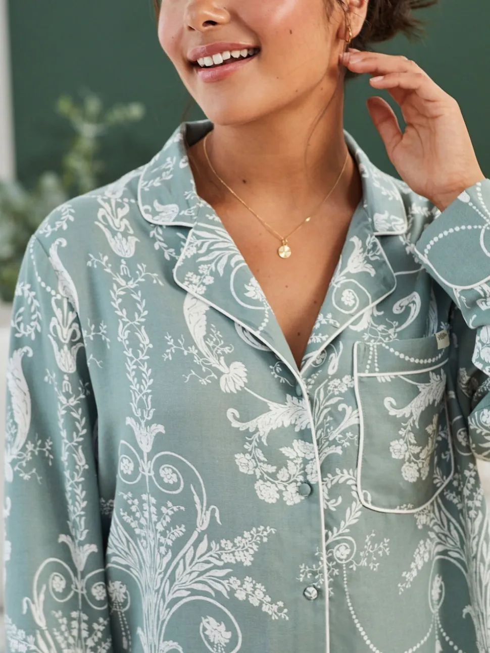 Vert - Pyjama Laura Ashley Josette boutonné