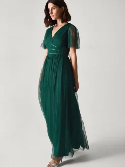Vert - Robe de demoiselle d’honneur Monsoon Emily en tulle à manches courtes