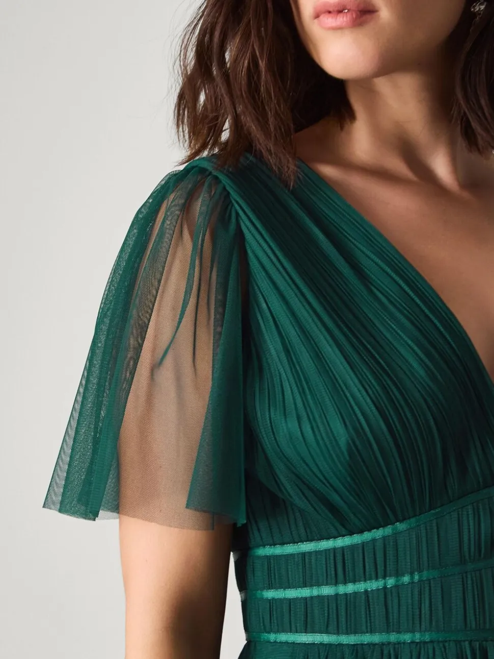 Vert - Robe de demoiselle d’honneur Monsoon Emily en tulle à manches courtes