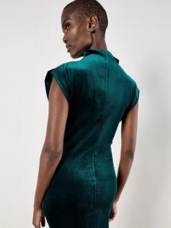 Vert - Robe froncée à col bénitier en velours Apricot