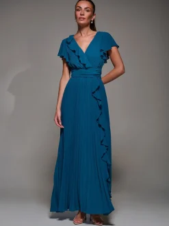 Vert - Robe longue Jolie Moi en mousseline plissée à volants