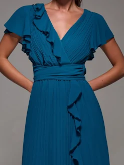 Vert - Robe longue Jolie Moi en mousseline plissée à volants