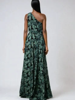Vert - robe longue Religion une épaule avec jupe complète
