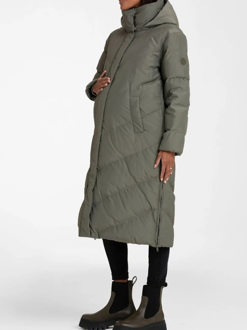 Vert - Seraphine 3-en-1 Long manteau Grossesse à chevrons
