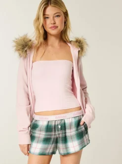 Vert - Short de pyjama Hollister à carreaux en flanelle de Noël avec ceinture à logo