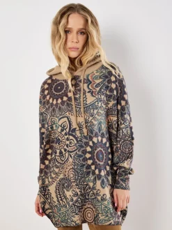 Vert - Sweat à capuche tunique à capuche abricot Mandala