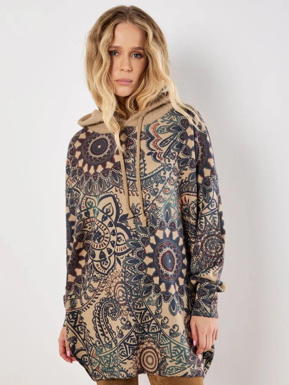 Vert - Sweat à capuche tunique à capuche abricot Mandala
