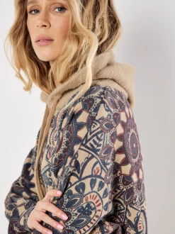 Vert - Sweat à capuche tunique à capuche abricot Mandala