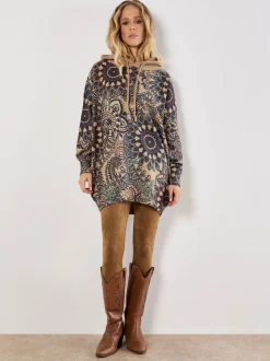 Vert - Sweat à capuche tunique à capuche abricot Mandala