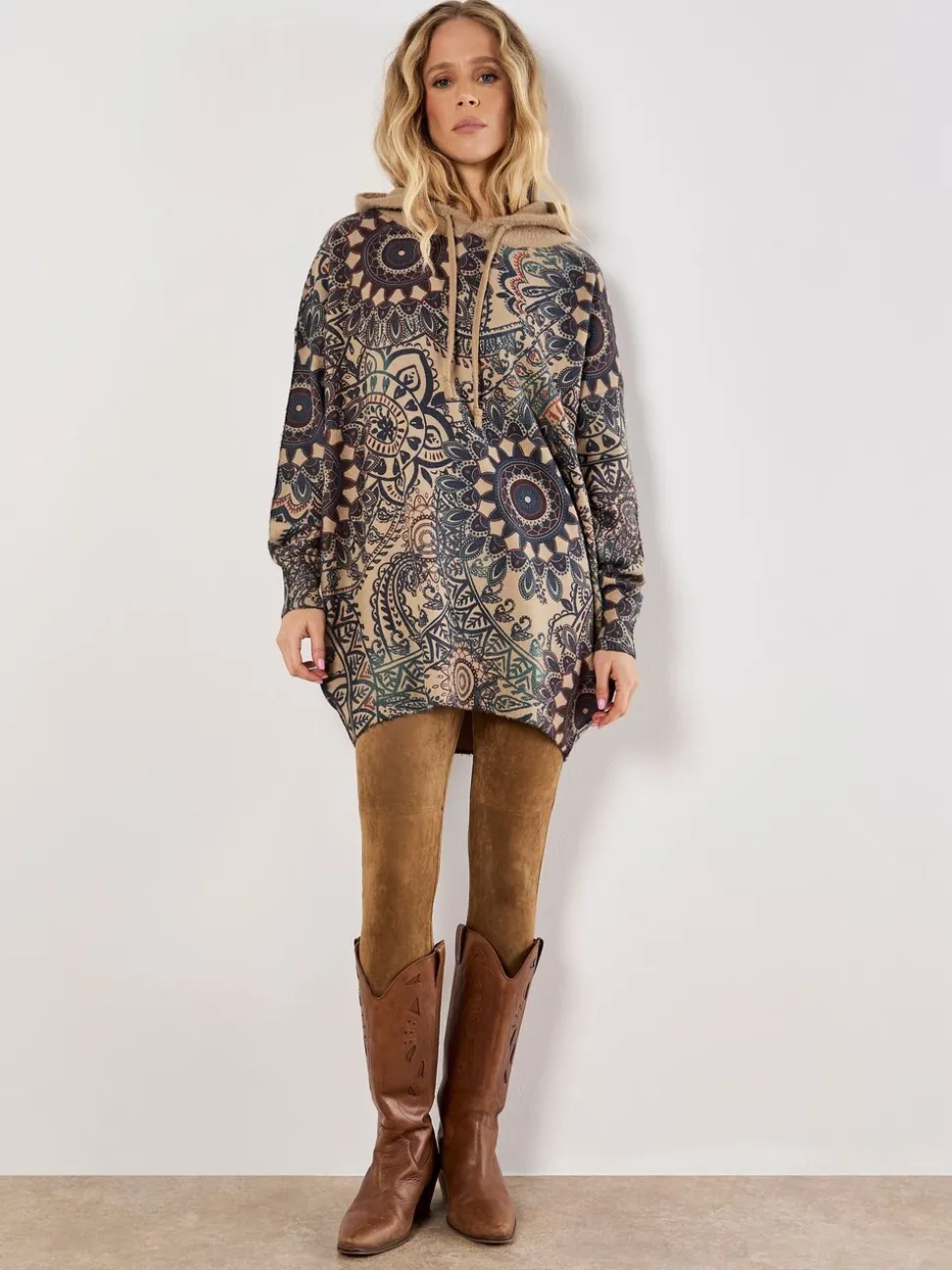 Vert - Sweat à capuche tunique à capuche abricot Mandala