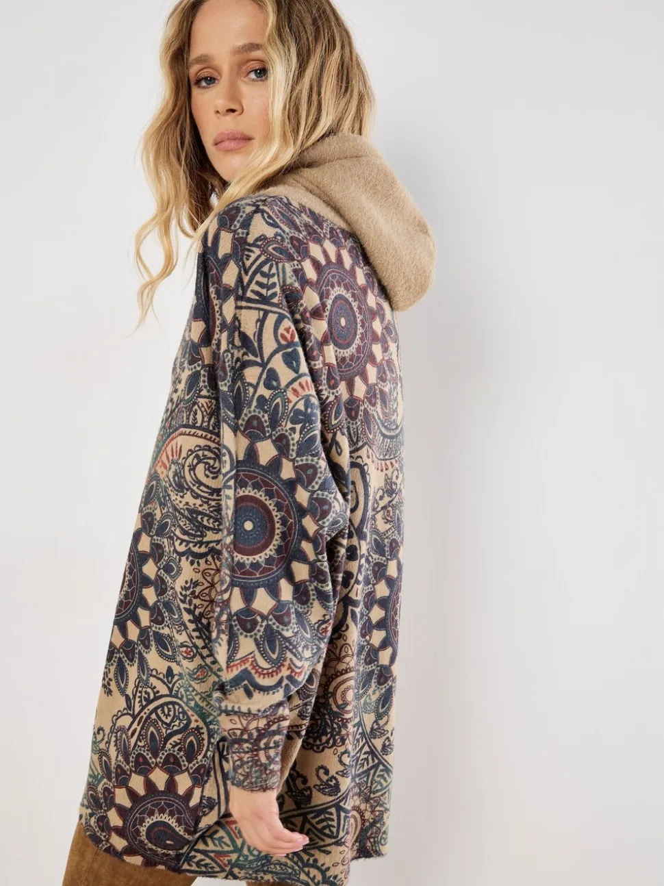 Vert - Sweat à capuche tunique à capuche abricot Mandala