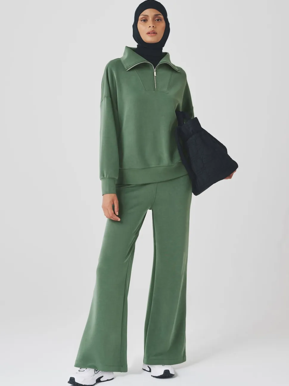 vert - Sweat-shirt Active Quarter Zip en modal