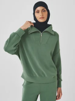 vert - Sweat-shirt Active Quarter Zip en modal