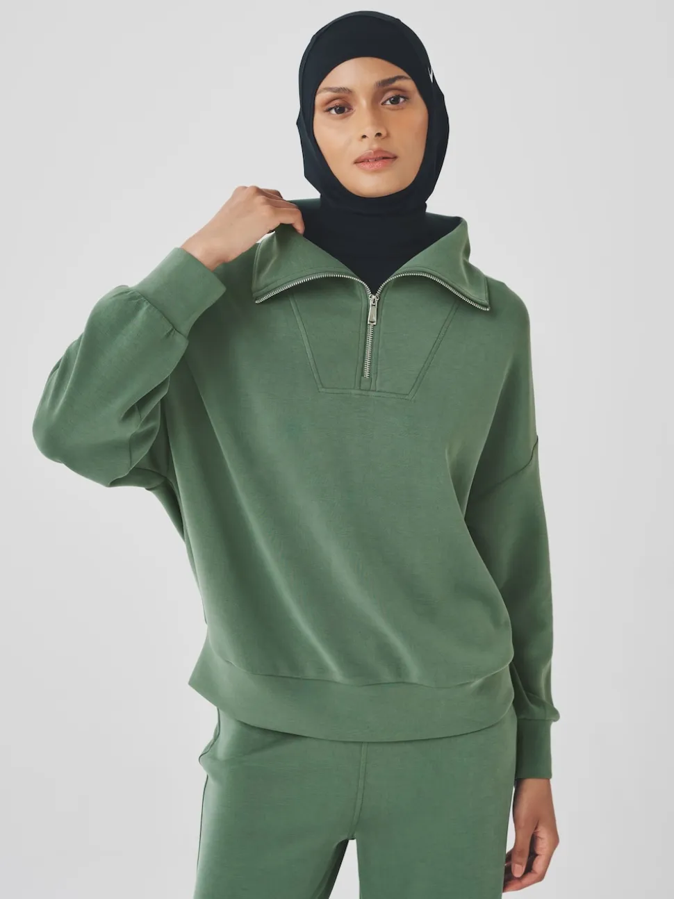 vert - Sweat-shirt Active Quarter Zip en modal