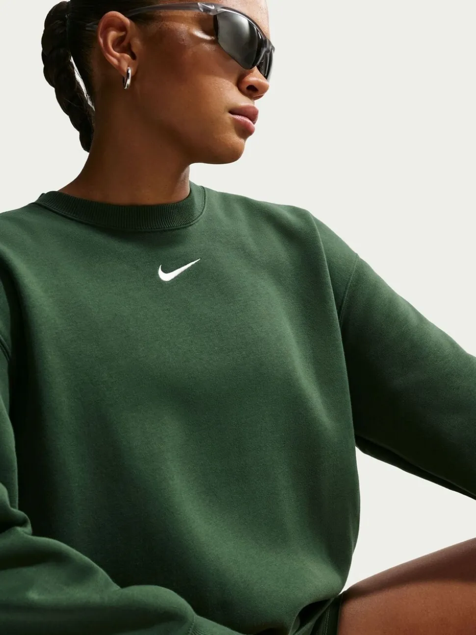 Vert - Sweat-shirt Nike en polaire oversize à col rond