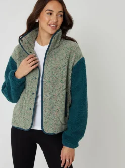 Vert - Threadbare Color-block Snap Polaire Borg