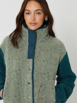 Vert - Threadbare Color-block Snap Polaire Borg