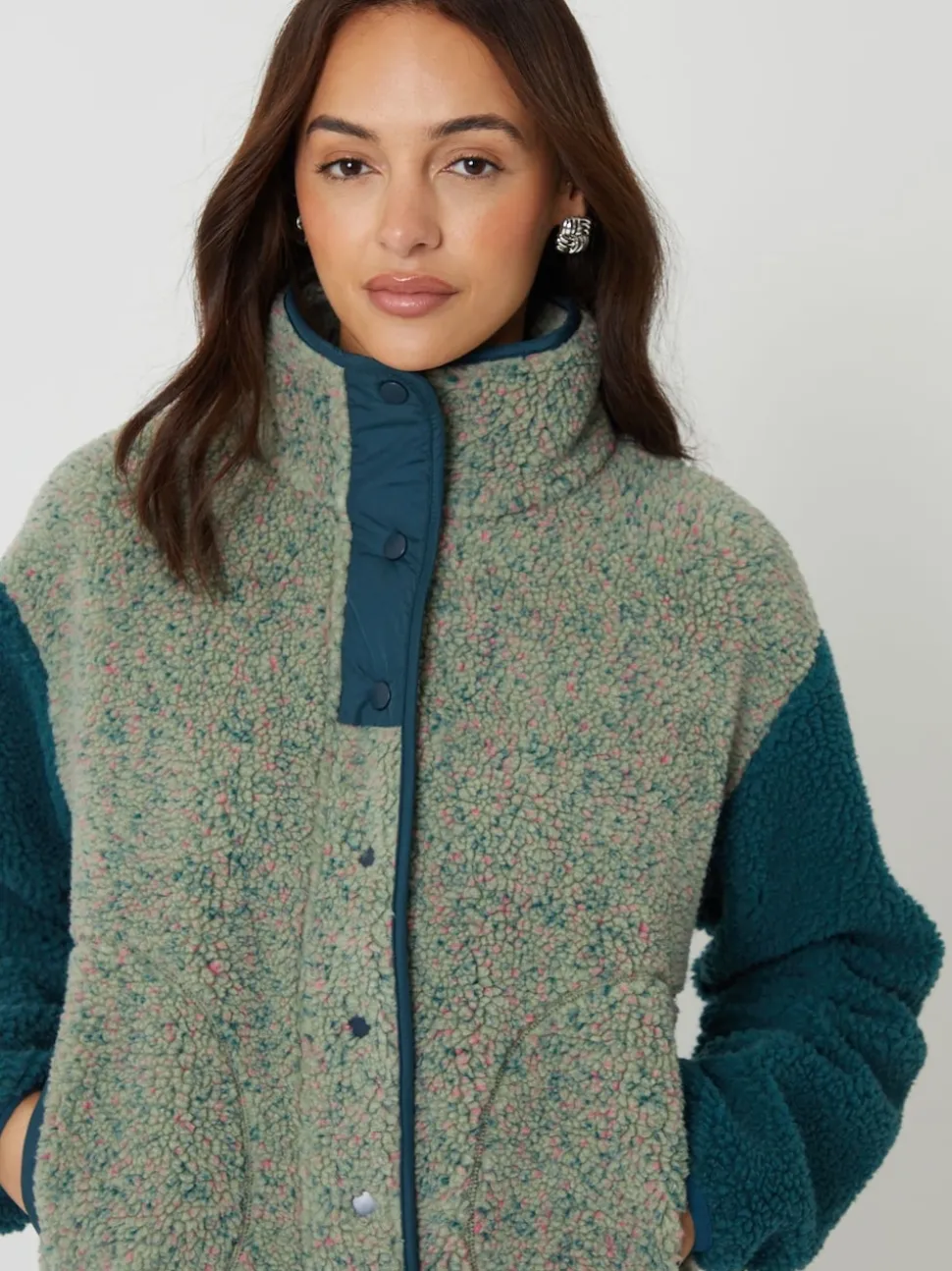 Vert - Threadbare Color-block Snap Polaire Borg