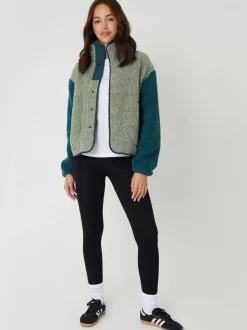 Vert - Threadbare Color-block Snap Polaire Borg