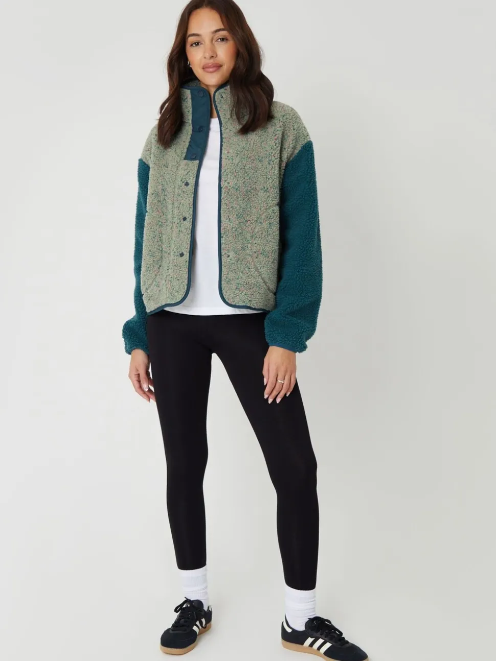 Vert - Threadbare Color-block Snap Polaire Borg