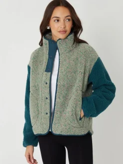 Vert - Threadbare Color-block Snap Polaire Borg