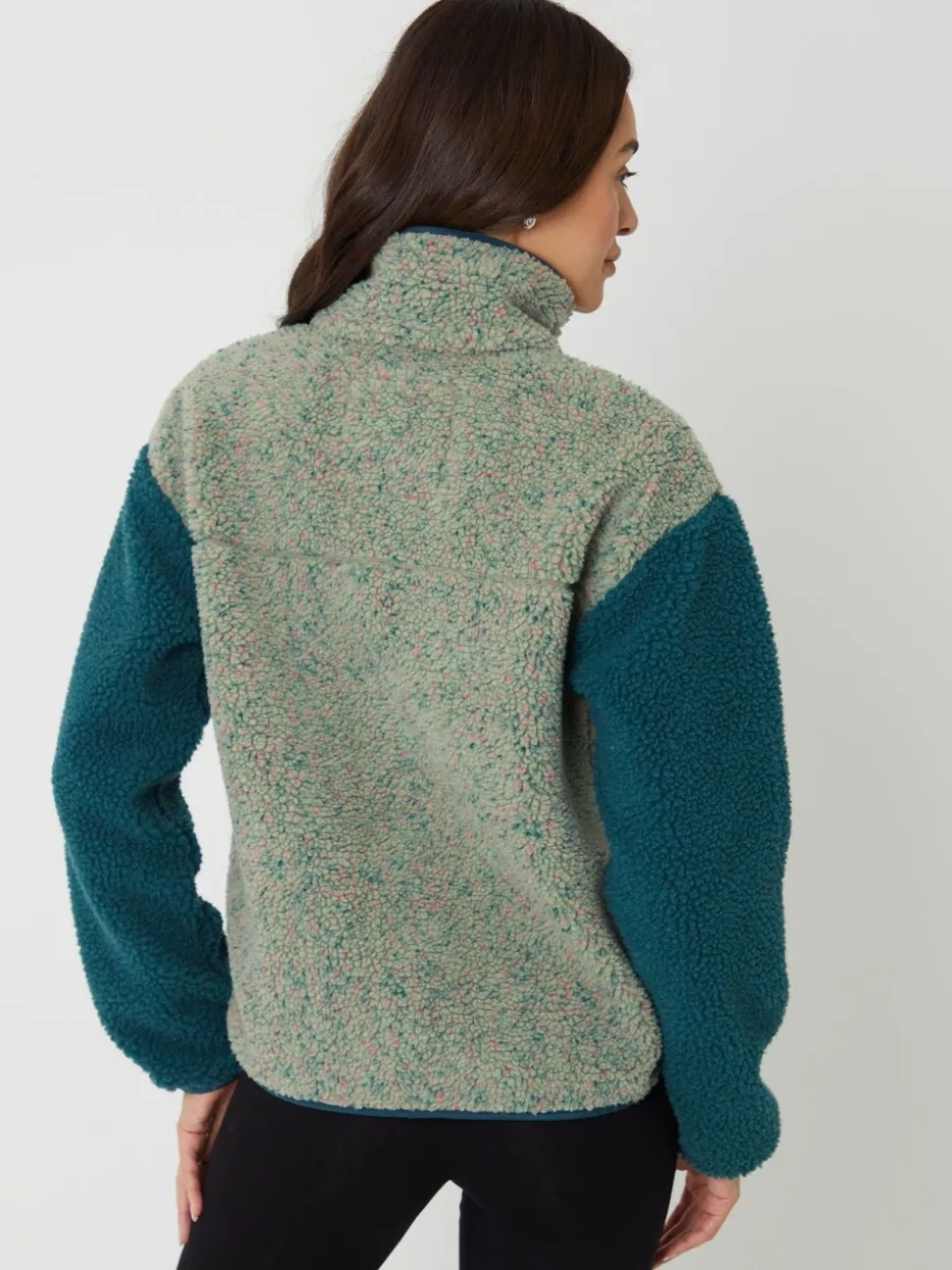 Vert - Threadbare Color-block Snap Polaire Borg