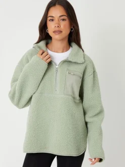 Vert - Threadbare Half Zip Borg Fleece