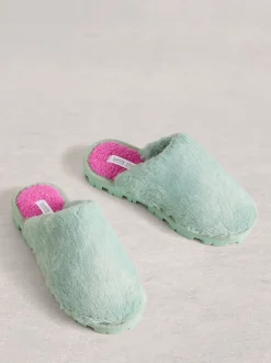 Vert - White Stuff Chaussons mules en fausse fourrure