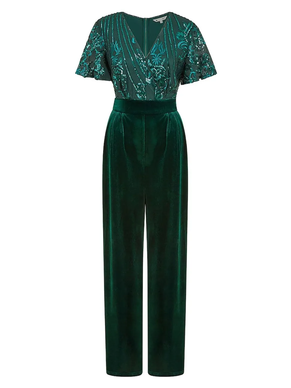 Vert - Yumi Combinaison en velours ornée de sequins avec manches d’ange
