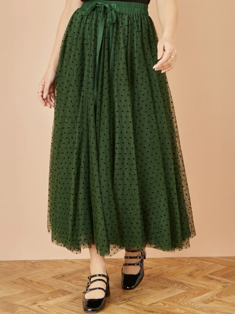 Vert - Yumi Maille Cœur Imprimé Tulle Jupes