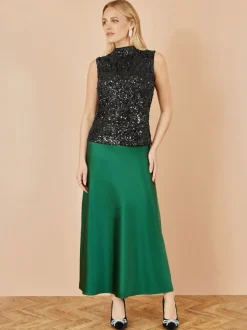 Vert - Yumi Satin Mi-long Jupes