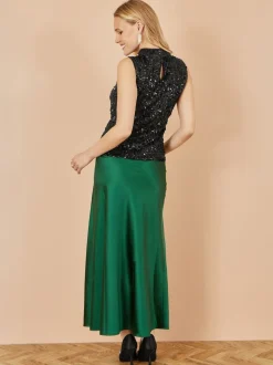 Vert - Yumi Satin Mi-long Jupes