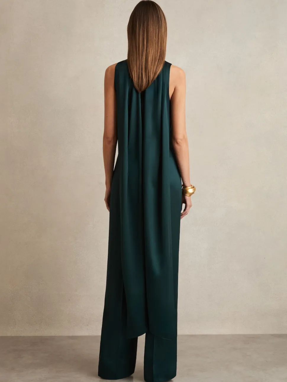 Vert bleu sarcelle - Combinaison Cape Reiss Farah en satin à ceinture