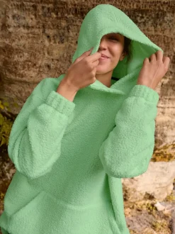Vert citron - Sweat-shirt à capuche doux Borg à manches longues