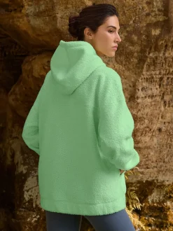 Vert citron - Sweat-shirt à capuche doux Borg à manches longues